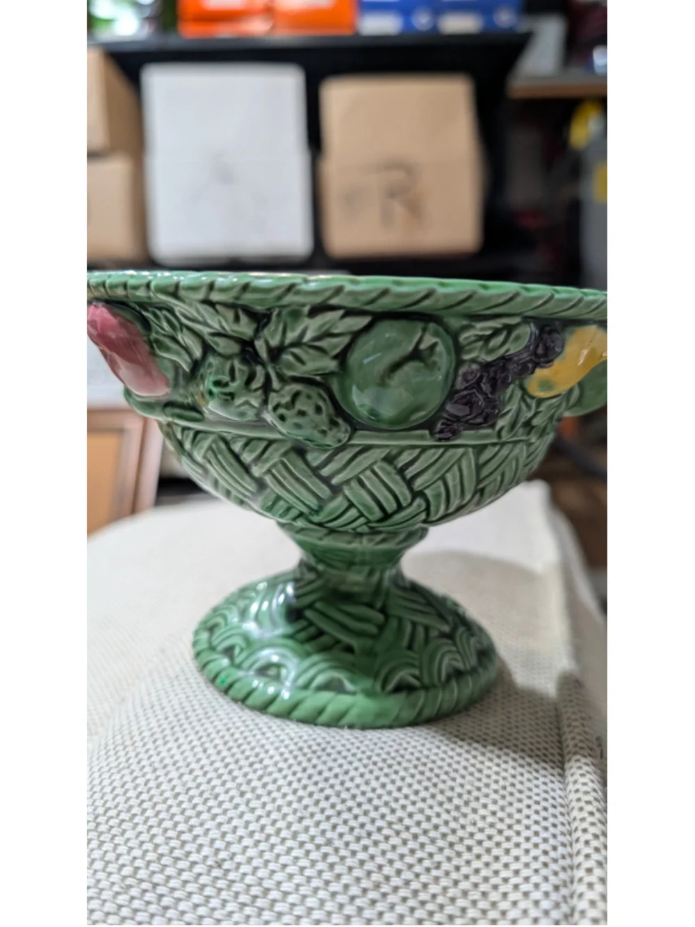 Inarco Ceramic Fruit Basket Bowl Green Red 4.25 H by 6 W inches